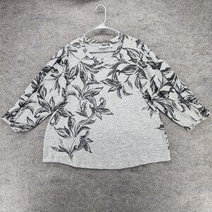 Chicos Shirt Womens 3 US XL 3/4 Sleeve Gray Floral